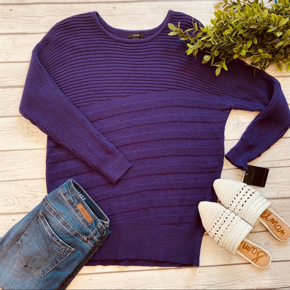 Alfani Purple Ribbed Knit Long Sleeve Sweater